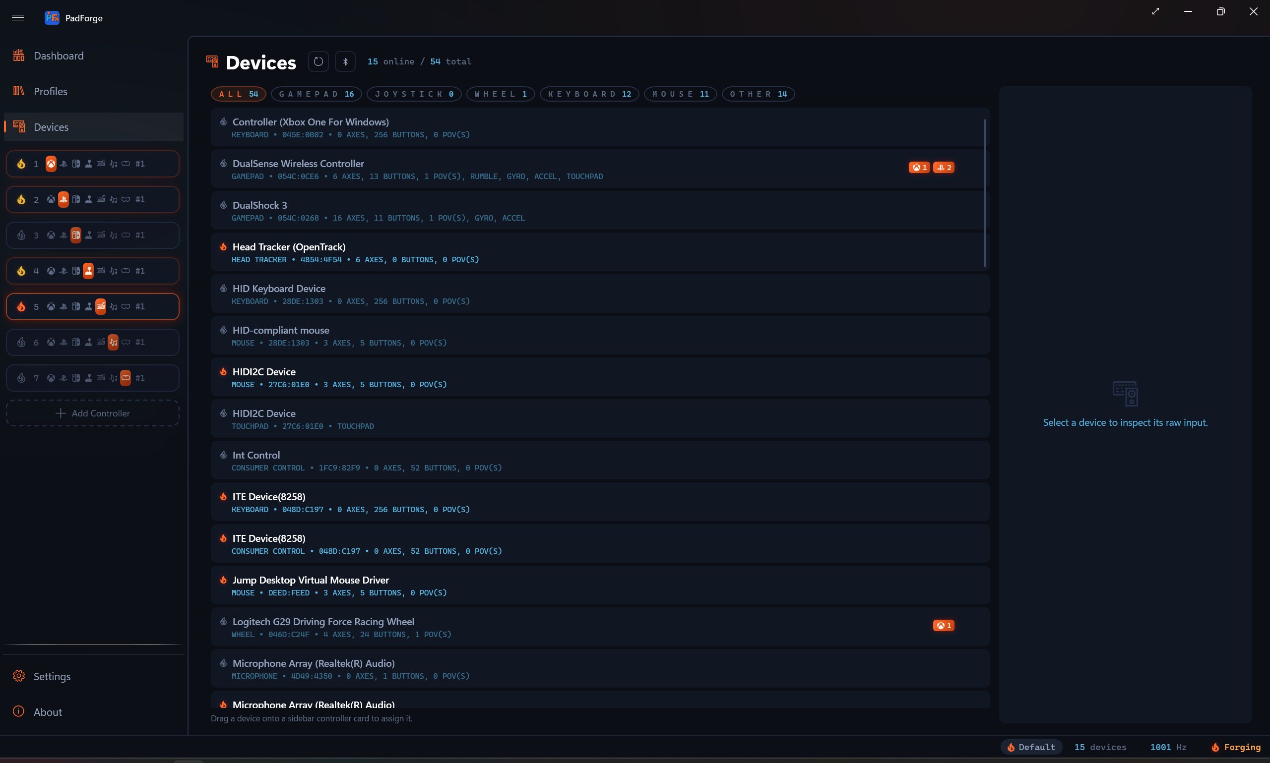 The devices page
