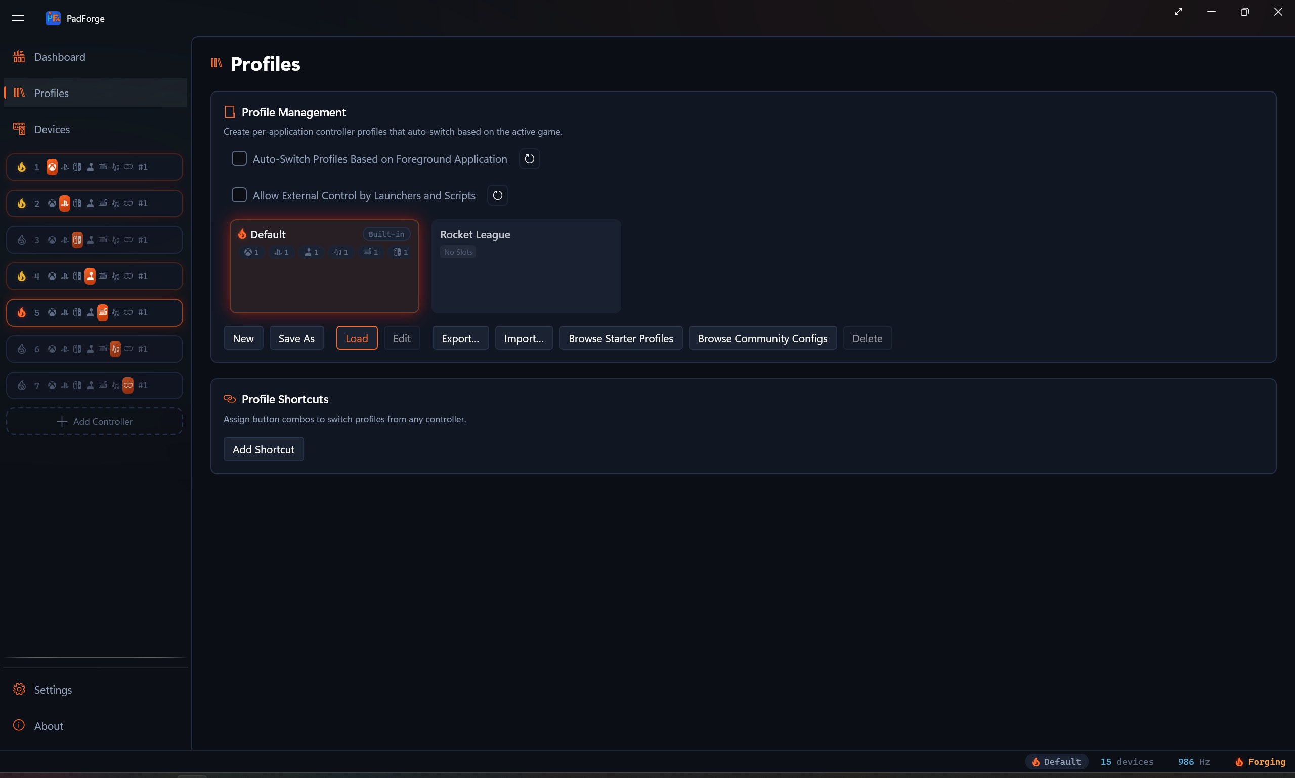 The external control checkbox on the Profiles page